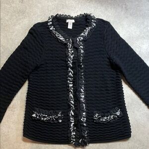 Chicos Black Textured Knit CardiganJacket Women Size 4